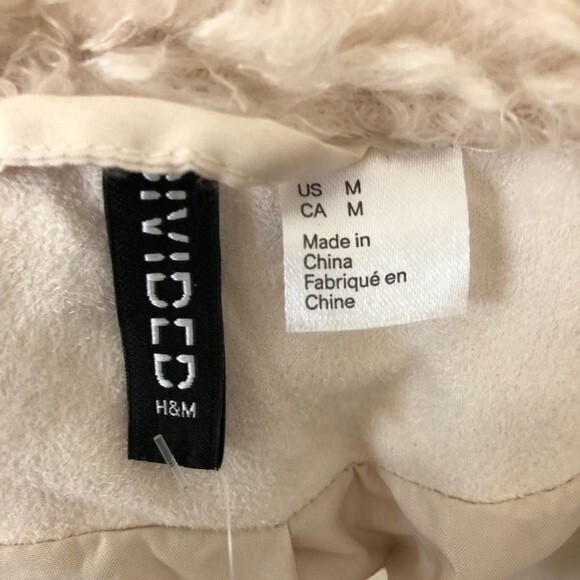 H&M Divided Jacket Womens Medium Cream Sherpa Bomber Faux Fur Teddy Bear New - Picture 11 of 13